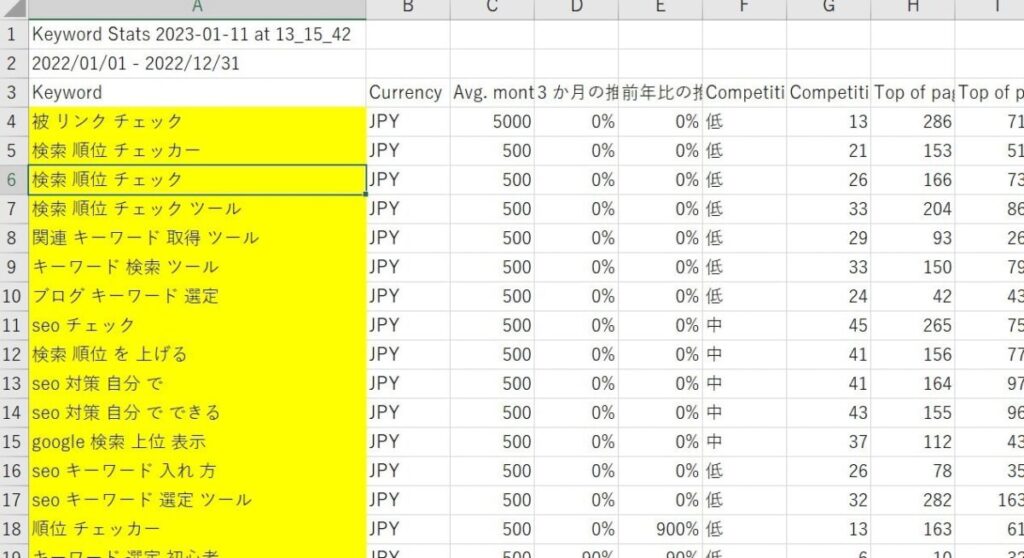 キーワードプランナー:CSVを精査